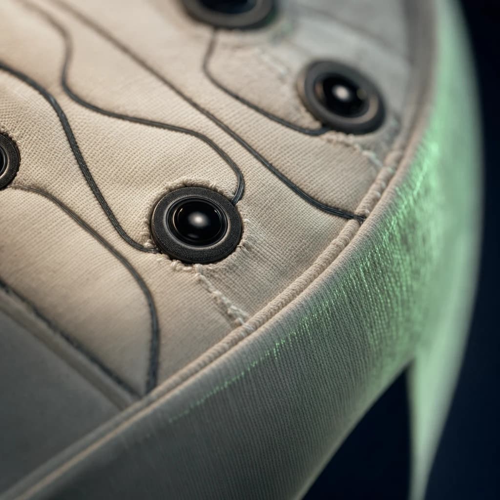 Close detail of sensing receptors sewn into a cap lining